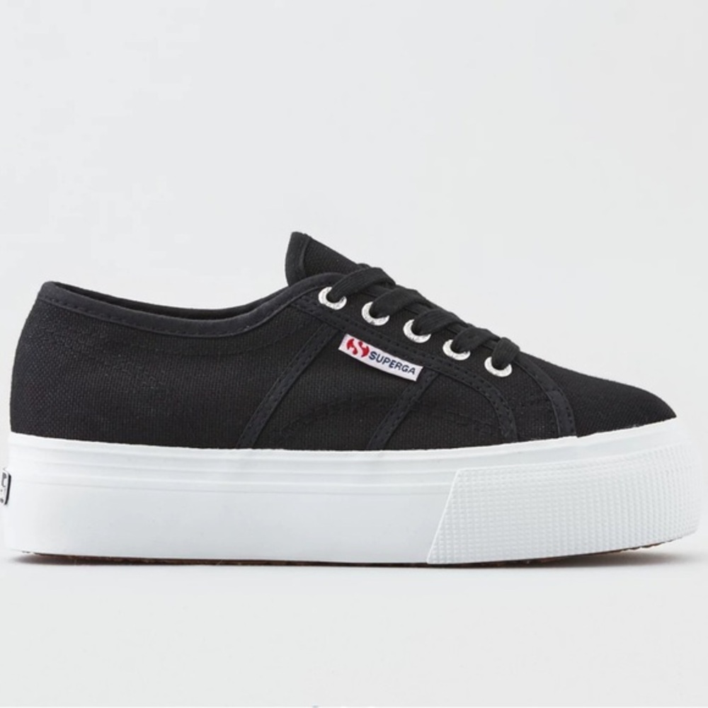 Superga‎ 2790 Black/White Canvas Platform Sneakers Size 7 (EUR 37.5)